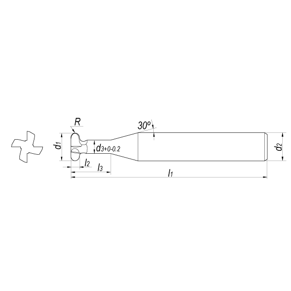 Фреза Т-образная радиусная твердосплавная D12x3x6x21x75x12 Z4