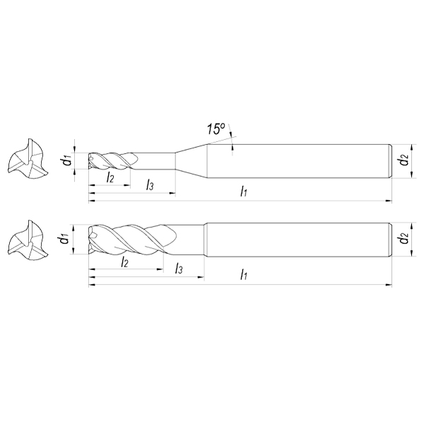 Фреза концевая высокопроизводительная твердосплавная D12x26x38x80x12 Z3 TiSiN