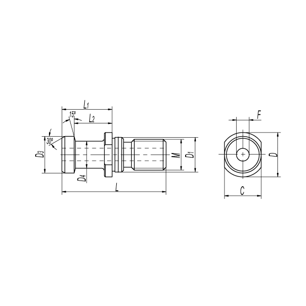 Штревель М16 ISO40 ISO7388/2-А с отверстием и кольцом