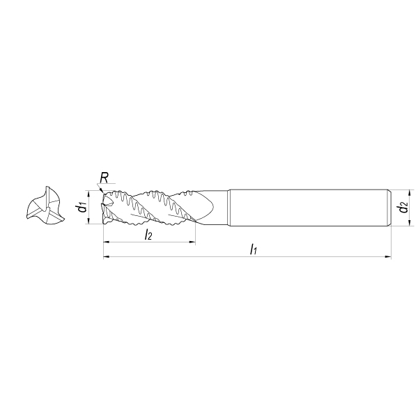 Фреза концевая черновая твердосплавная D12x24x75x12 Z3 Ta-C