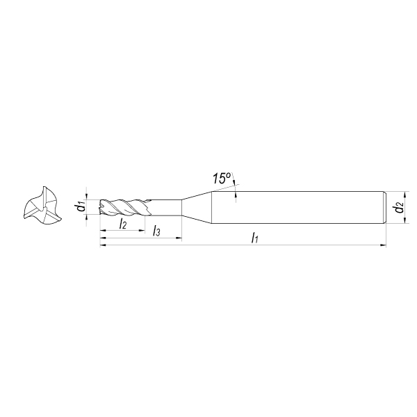 Фреза концевая твердосплавная D0,8x1,6x50x4 Z3 Ta-C