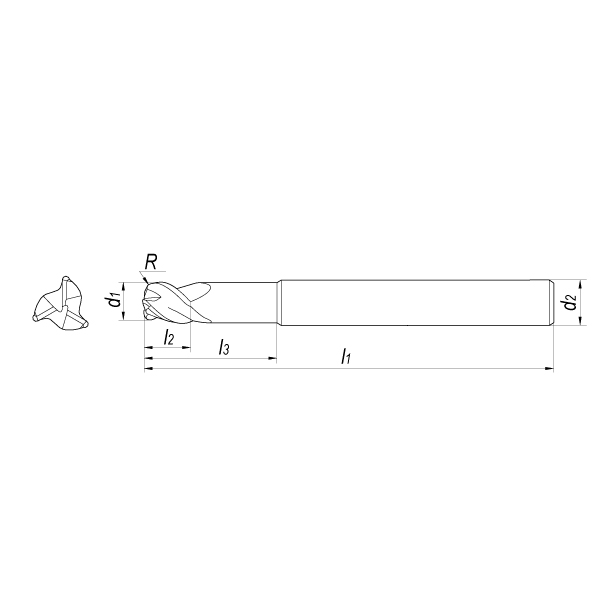 Фреза концевая твердосплавная D8xR2,5x9x25x80x8 Z3