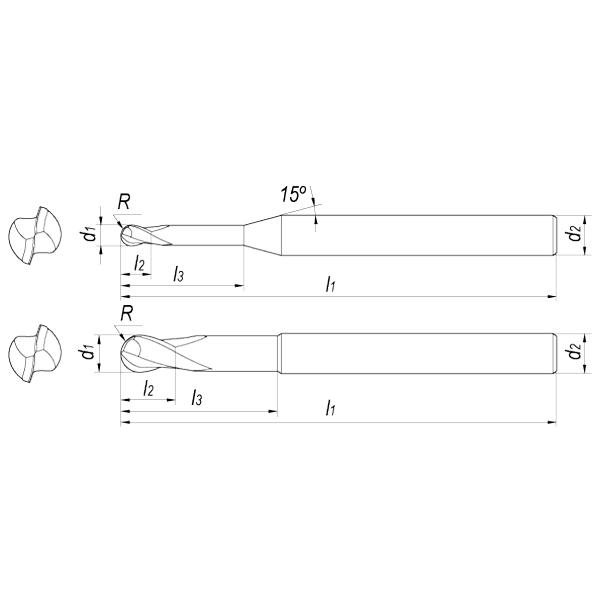 Фреза сферическая твердосплавная D2,5x3x25x60x4 Z2 AlCrN