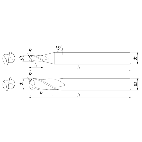 Фреза сферическая твердосплавная D12x22x200x12 Z2 AlCrN