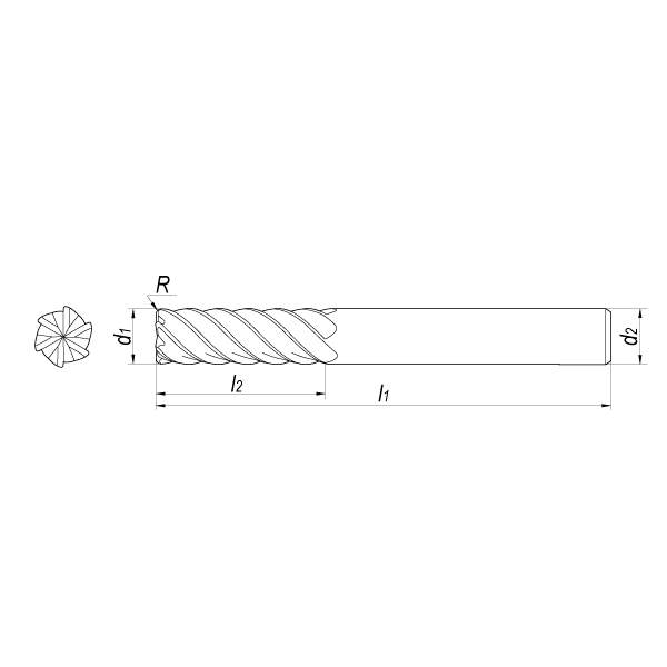 Фреза концевая высокопроизводительная твердосплавная D20xR2x45x100x20 Z6 TiSiN