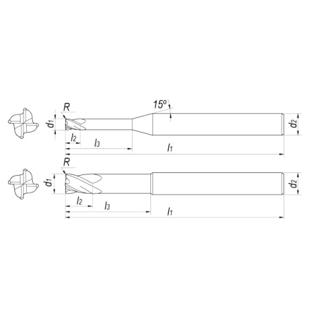 Фреза радиусная твердосплавная D4xR1x4,8x45x90 Z4 AlCrN