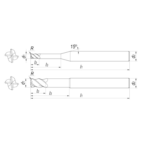 Фреза концевая твердосплавная D2xR0,1x3x12x60x4 Z4 TiSiN