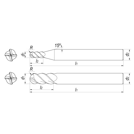 Фреза сферическая твердосплавная D12x30x120x12 Z4 TiSiN-HP