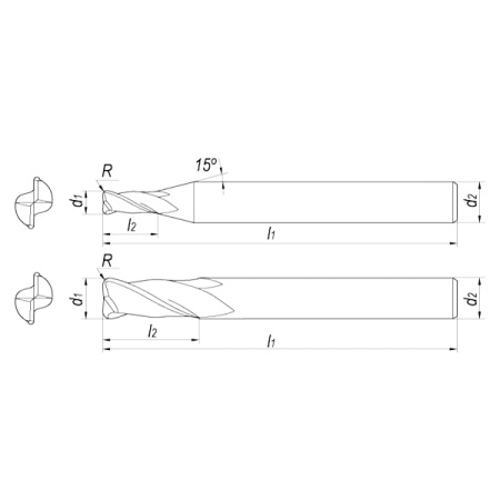 Фреза радиусная твердосплавная D4xR0,3x9x80x4 Z2 AlCrN