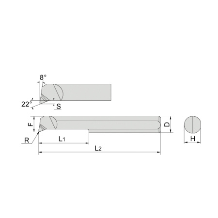 Мини-резец твердосплавный расточной 2x6x40 мм, R 0,1