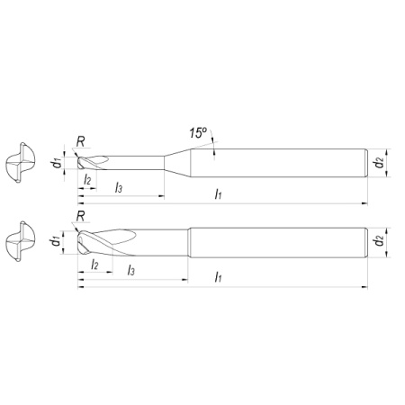 Фреза радиусная твердосплавная D1,5xR0,3x1,8x22x60 Z2 AlCrN
