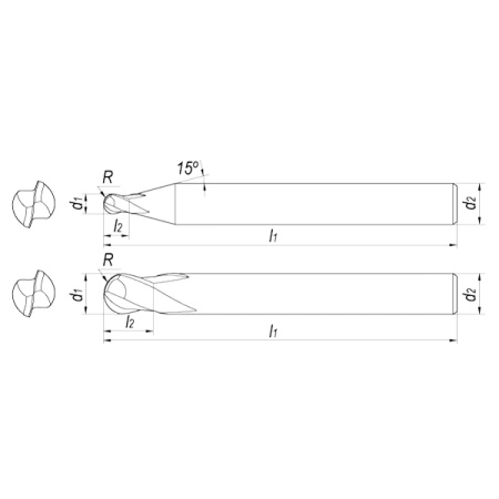 Фреза сферическая твердосплавная D1,2x1,2x40x4 Z2 AlCrN