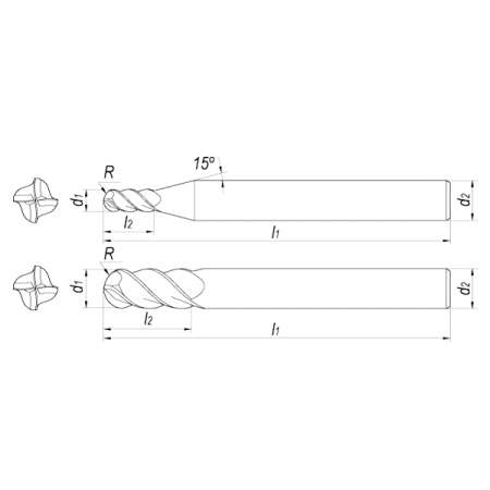 Фреза сферическая твердосплавная D1x2,5x50x6 Z4 TiSiN